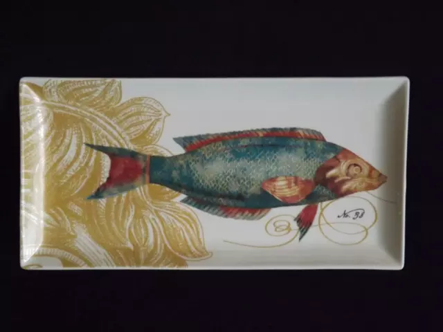 Vintage RED FISH Tray SERVING DISH Cast Relief JAPAN Metal SNAPPER Carp  UNIQUE