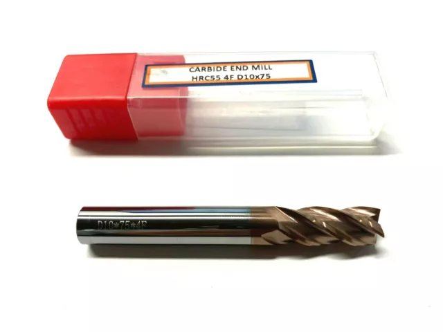 10mm TUNGSTEN CARBIDE END MILL 75mm OAL HRC55 TiN COATING 4 FLUTE OHIO NEW