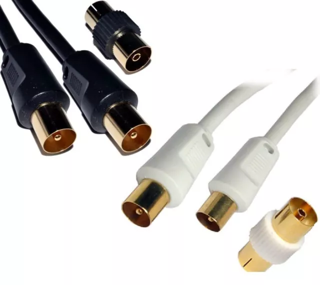 Coaxial TV Aerial Cable RF Fly Lead Male to Male with Connector 0.5m Up to 50m