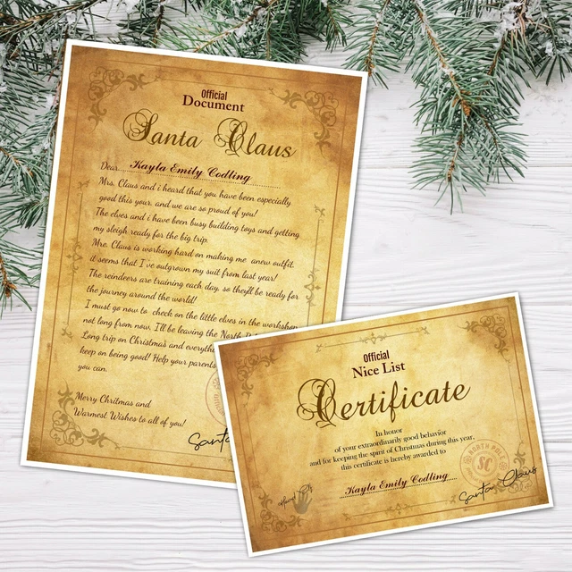 PERSONALISED LETTER FROM Santa Nice List Certificate Christmas Eve Box ...
