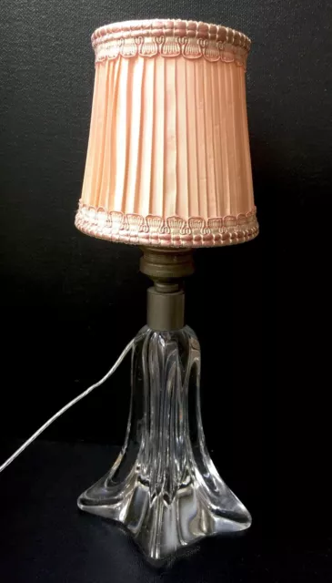Lampe de chevet / ambiance (petite) pied en verre, années 40-50 abat-jour plissé