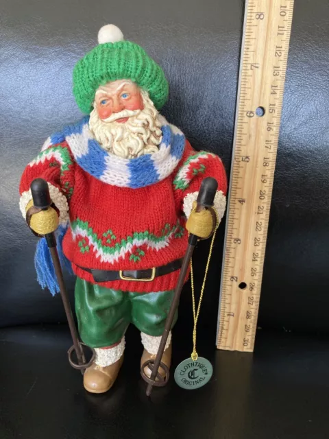 Vintage Possible Dreams Skiing Santa 8”  1993 Christmas Ornament Clothtique