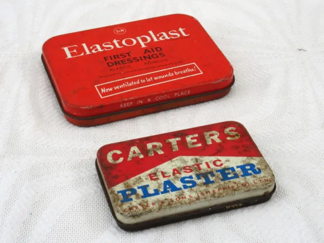 Vintage Elasticated Plaster Tins x2 Elastoplast Carters 60s 70s Prop Film TV