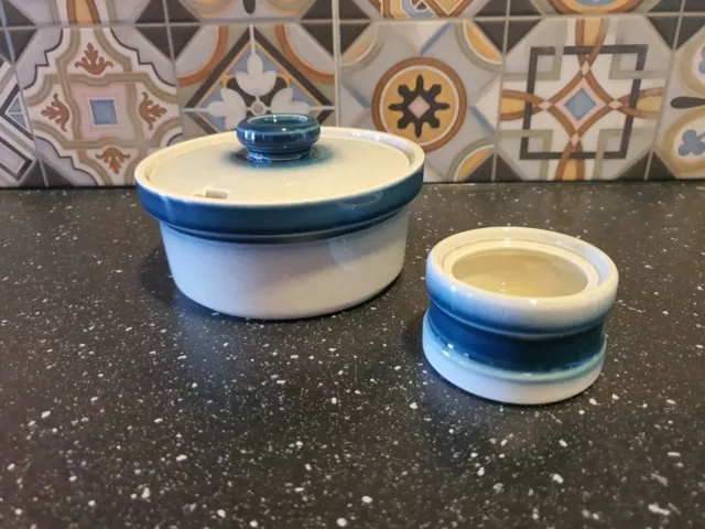 Vintage Wedgwood Blue Pacific Sugar Bowl & Lid & Mustard Pot Made In England