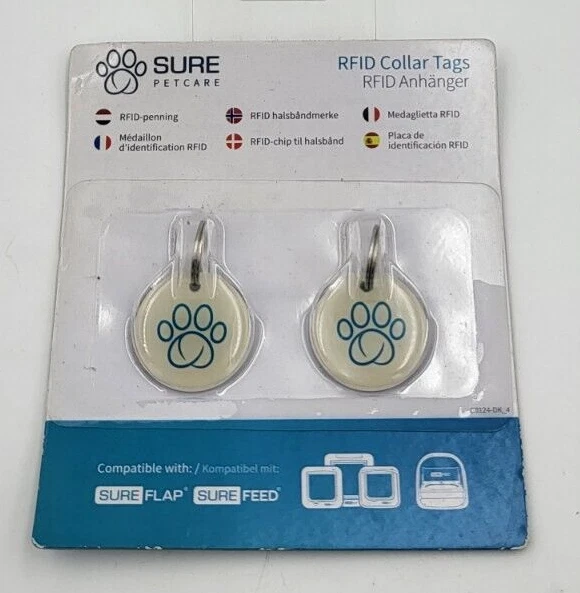 Etiquetas de cuello RFID SURE Petcare 2 unidades compatibles con solapa SURE y alimentación SEGURA - Nuevo