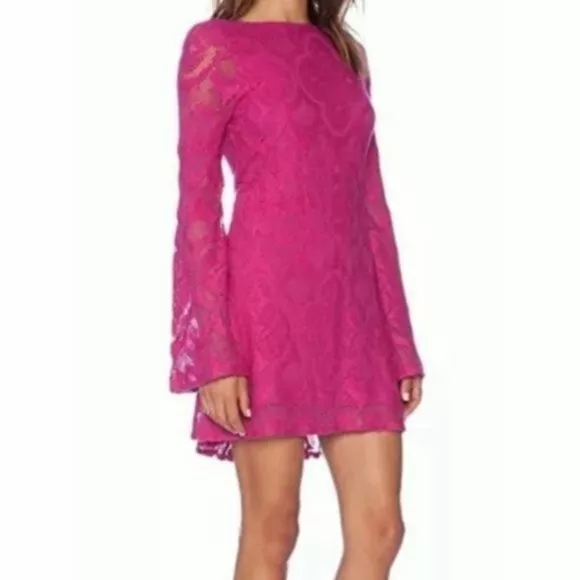 Nightcap Dress Women Large Pink Lace Open Back Bell Sleeve Boho Boatneck New 4 2