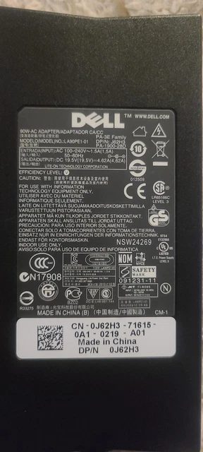 Dell J62H3 LA90PE1-01 Laptop AC Power Adapter Charger 90W 19.5V 4.62A