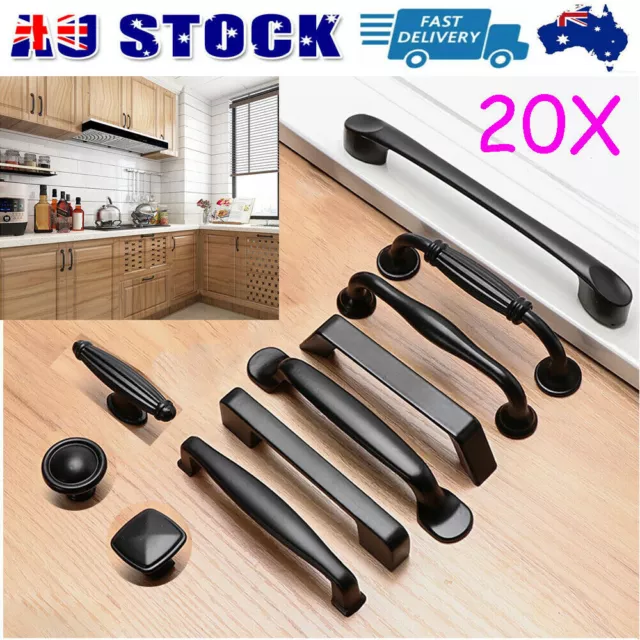 20X Kitchen Cabinet Handles Door Pulls Matte Black Cupboard Drawer Knobs Bar AU