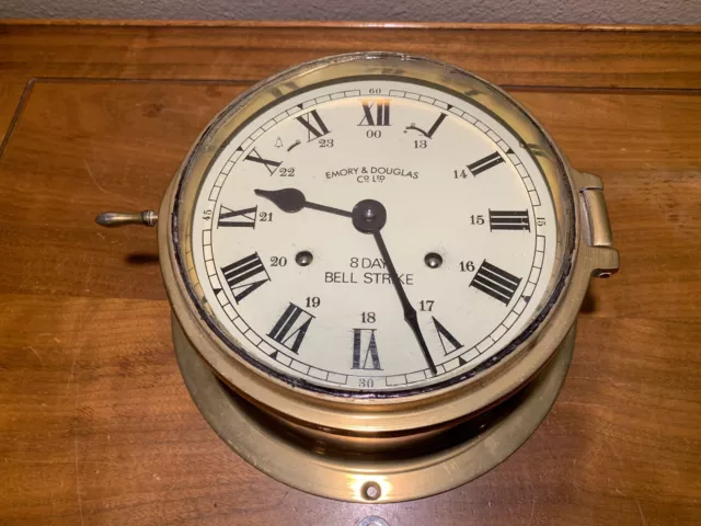 Emory & Douglas Co. Ltd Brass Eight Day Ships Clock Includes Key