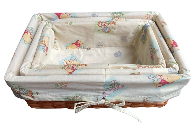3 Disney Winnie The Pooh Baby Fabric Lined Nursery Baskets Very Good Condition