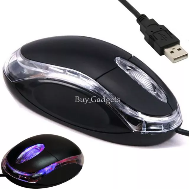 Wired Usb Optical Mouse For Pc Laptop Computer Scroll Wheel - Black Uk