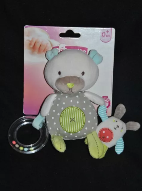 Peluche Doudou Ours POMMETTE Activité Anneau Hochet Chien Lapin 21 Cm NEUF