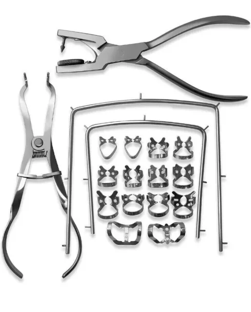 18 Pcs Rubber Dam Starter Set Kit with Frame Punch Clamps Dental Instruments