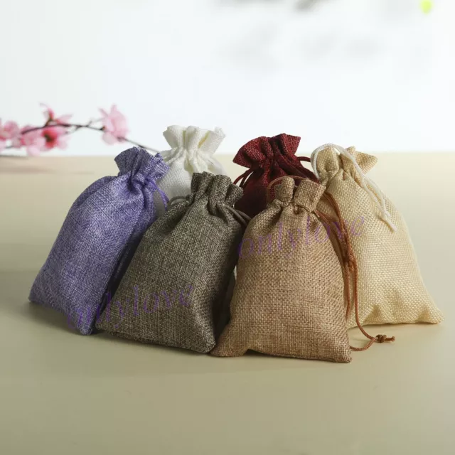 5 10 50 Wedding Favor Hessian Burlap Jute Favour Gift Bags Drawstring Sack Pouch