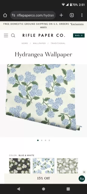 RIFLE PAPER CO. Hydrangea Traditional Paste To Wall Wallpaper