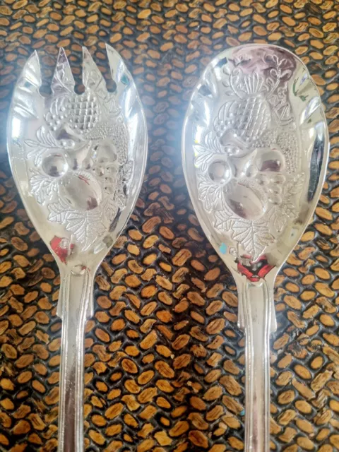 Vintage Silver Plated Salad Spoon & Fork Servers Set ESTELLE In Original Box