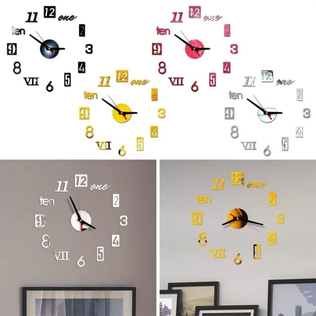 Frameless 3D Wall Clock Silent Clock Wall Clock Sticker Digital Clock  Home