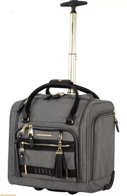 New Steve Madden Underseat Wheeled Bag 15" Carryon Gray Peek A Boo