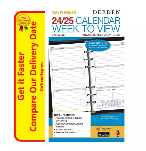COLLINS 2024 2025 Refill Day Planner Financial Year Diary Weekly