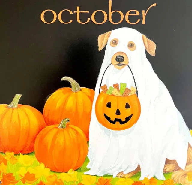 Retriever Ghost Halloween Pumpkin Dog Days Poster Calendar 14 x 11" DWDDCal
