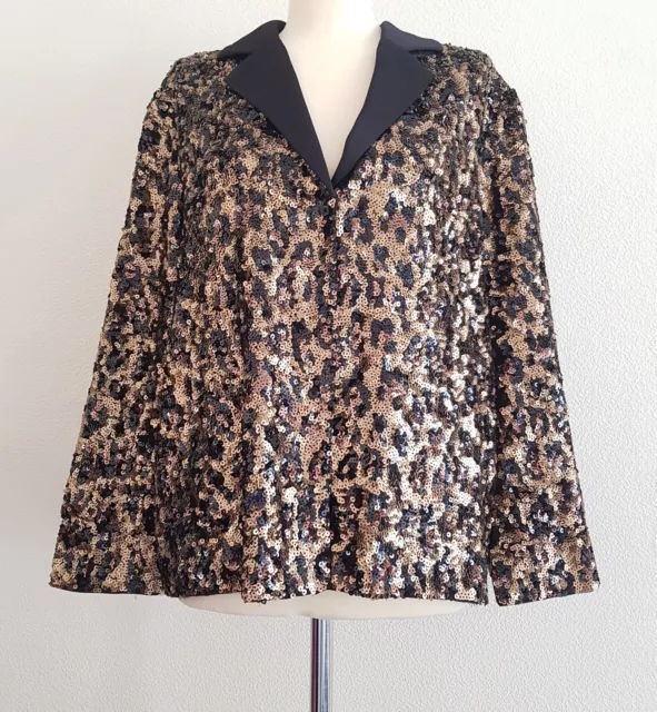 ALICE + OLIVIA Gold & Black Sequin Leopard Print Blazer Jacket - Large