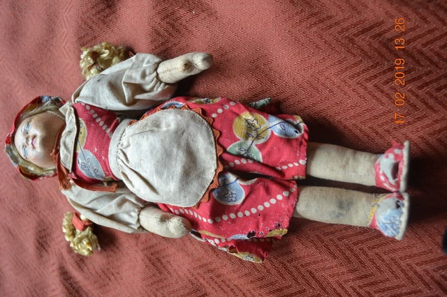 Antique/Vintage Papier-Mache Souvenir Doll - Switzerland? Cloth Body