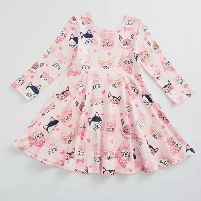 Spring Baby Girls Kids Rainbow Print Knee Length Short Sleeve Milk Silk Dress