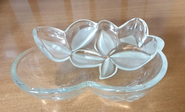 Ciotola cristallo vintage a forma di fiori,centrotavola/portacenere,19x15x5 550g