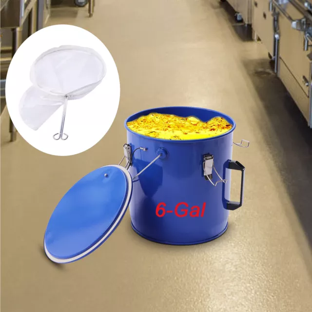 22.7L Fryer Grease Bucket BlueSteel+Rubber Oil Collecting Container w/Filter Bag
