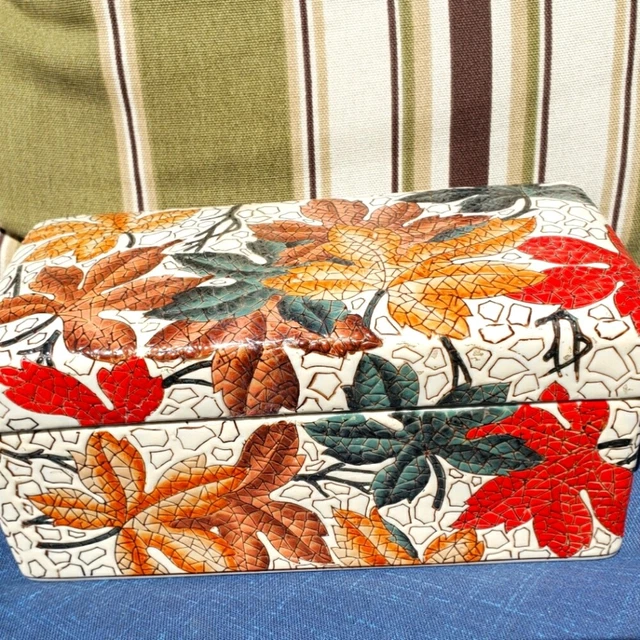 1940's Floral Mosaic Trinket Porcelain Box