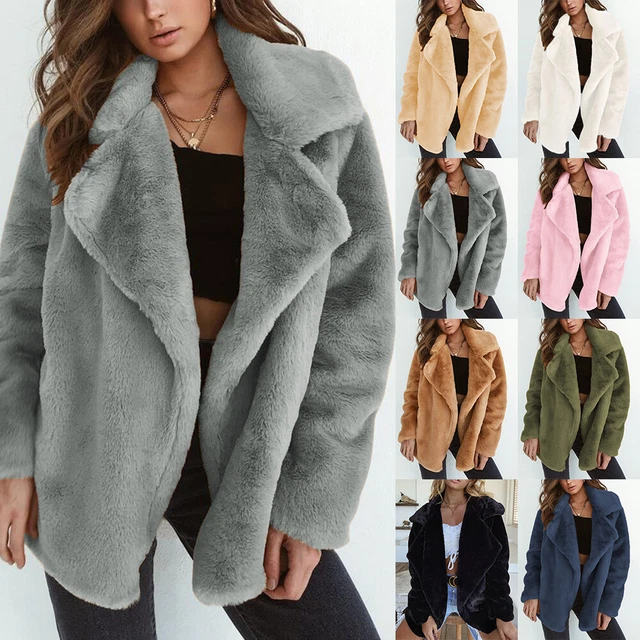 Womens Teddy Bear Coat Cardigan Ladies Fleece Winter Fluffy Overcoat Jacket Tops
