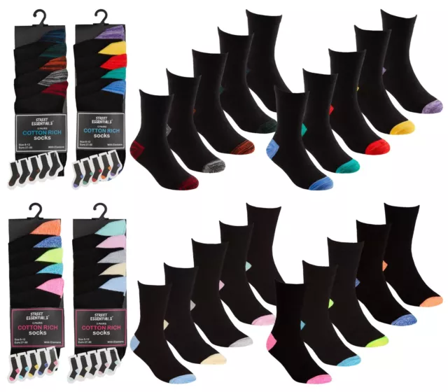 Kids Cotton Rich Socks Boys Girls Black Marl Crew Everyday Sock (5 or 10 Pairs)