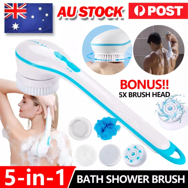 Electric Spinning Spa Brush Handled Body Bath Shower Back Brush with 5 heads