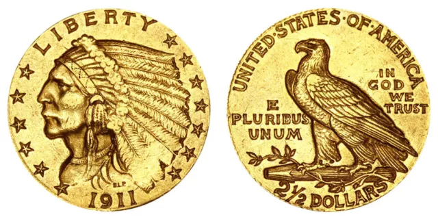 1911 US Gold $2.50 Indian Head Quarter Eagle - Jewelry Grade -