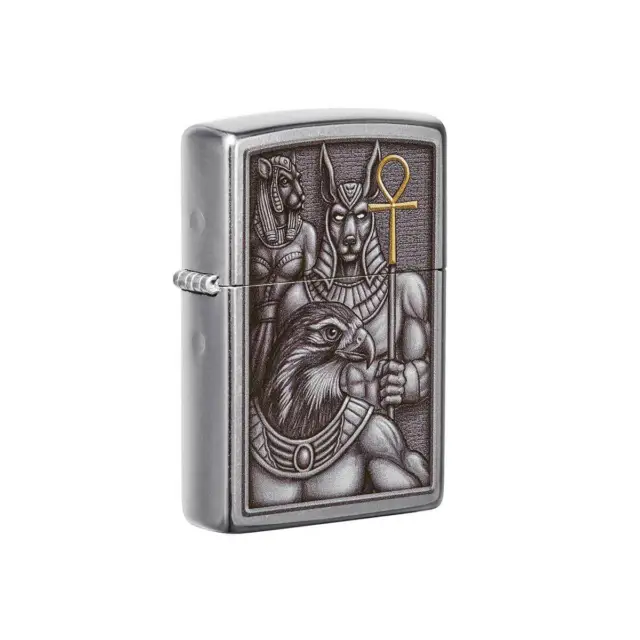 Zippo Windproof Lighter Egyptian Gods Design Street Chrome Finish Pocket 49406