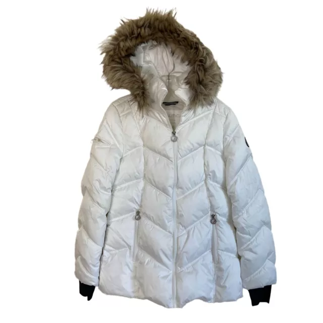 Nautica Womens Faux Fur Trim Hooded Midweight Puffer Jacket(White