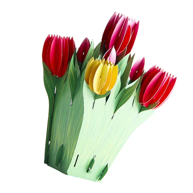 CNLITIHEKA Carte Pop-up 3D En Forme De Tulipe Avec Bouquet De Fleurs - Carte De Rétablissement - Carte De Remerciement Pour Noël, Félicitations - Avec Enveloppe