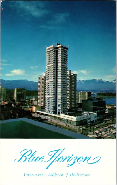 C1960 Blue Horizon Vancouver Address of Distinction Postcard Robson St Mountains