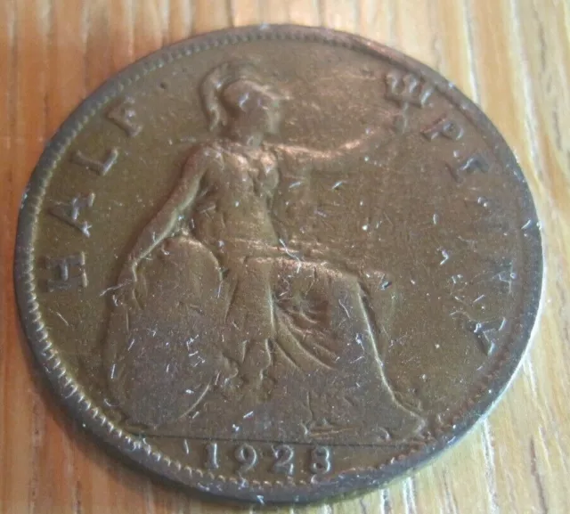 PRIVATE SELLER:  90+ YEARS OLD GEORGE FIFTH / V HALFPENNY 1928 COIN - 1/2d