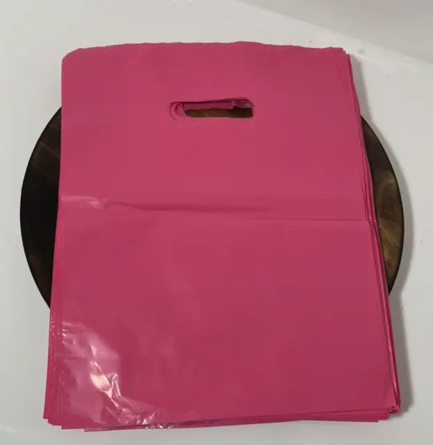 100 Plastic Merchandise Bags 9" x 12" Pink Glossy Low Density w/Handle 1.25 mil