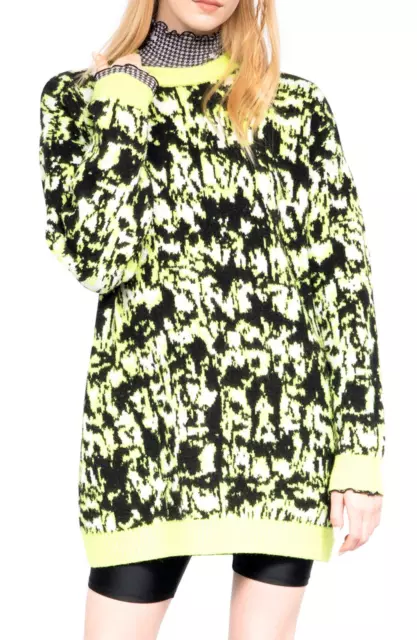 BP + Wildfang Crewneck Neon Geo Print Sweater Size XXS Green Oversized NEW B60