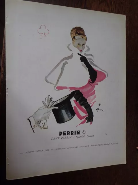 Gant PERRIN par GRUAU + Cognac MARTELL pub papier FRANCE ILLUSTRATION NOEL 1946