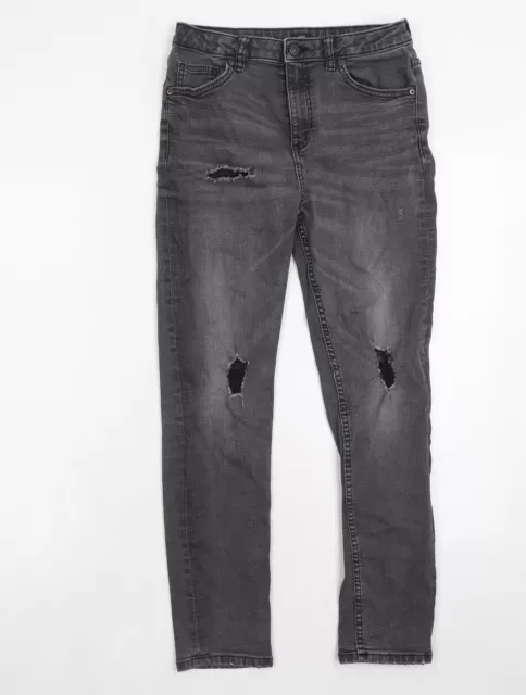 Jeans skinny grigi cotone River Island da ragazzo taglia 12 anni cerniera normale - effetto invecchiato