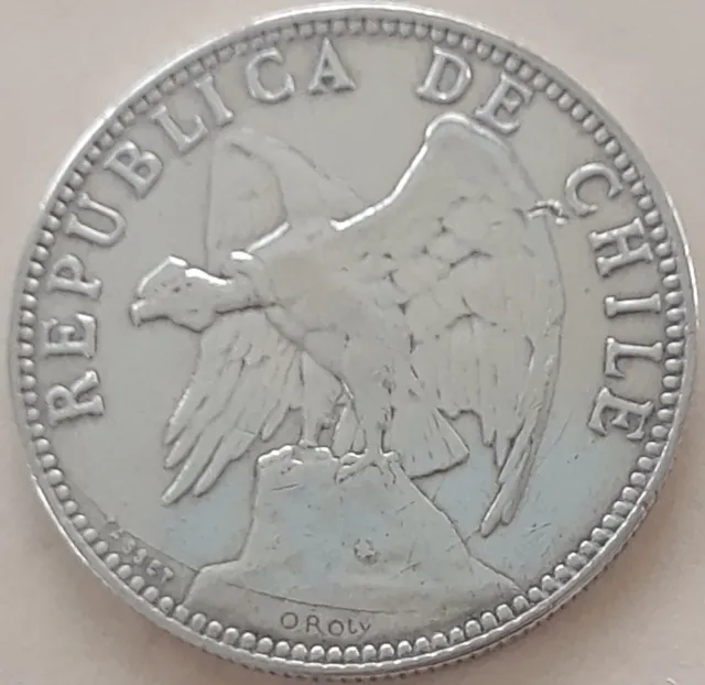 1895 Chile Silver 1 Peso Coin