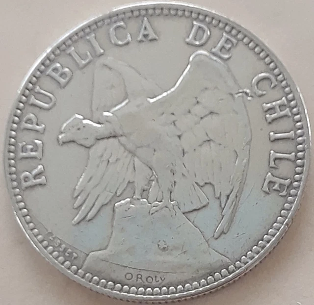 1895 Chile Silver 1 Peso Coin