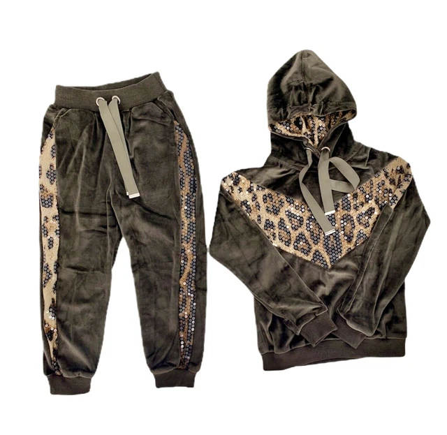 Kids Girls Velvet Velour Hoodies Sequin Loungewear Tracksuit Joggers 2PCS Set