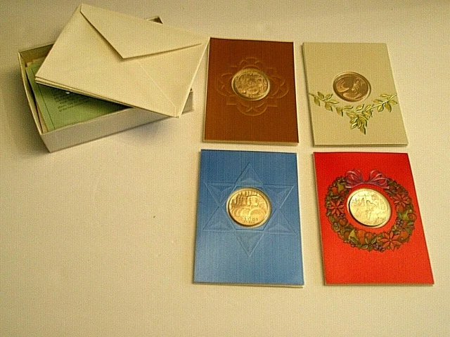Franklin Mint Bronze Metals Christmas Hanukkah Cards 1976 lot of 4 with box  A