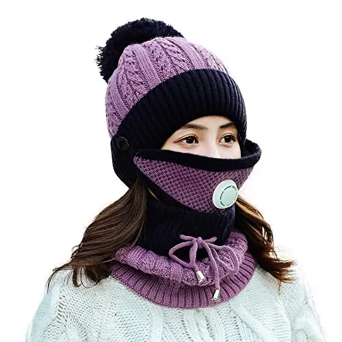 Gorro de invierno para mujer con bufanda y máscara sombrero gorro de punto calid