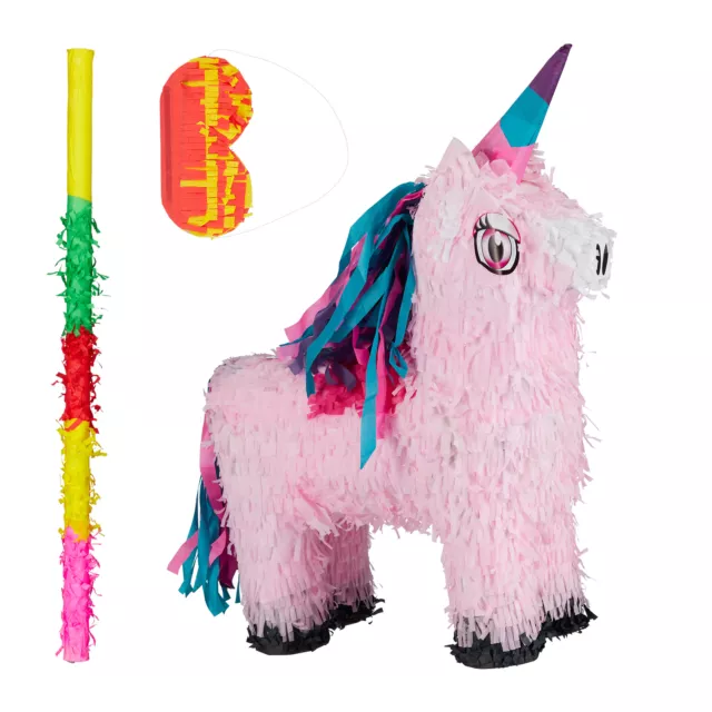 Set de piñata unicornio rosa, palo y antifaz, Decoración cumpleaños infantil