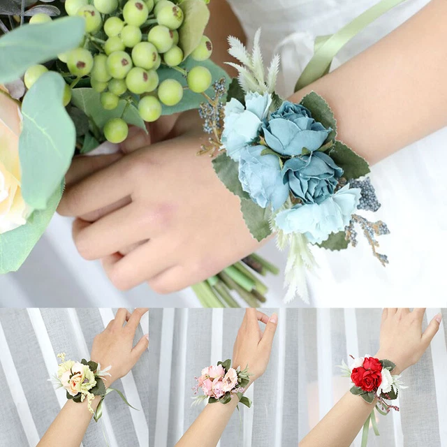 Bride Groom Boutonniere Silk Corsage Artificial Rose Wrist Flower Wedding